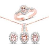 Morganite Jewelry Set, Silver With 14k Rose Gold Morganite ...