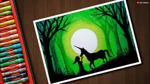 Unicorn Girl Scenery Drawing With Oil Pastels Step By Step Sanatsal Resimler Drawing Cizim Fikirleri