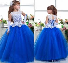 Royal Blue White Lace Flower Girl Dresses Children Kids Dresses For Weddings Crew B Flower Girl Dresses Tulle Flower Girl Dresses Blue Wedding Dresses For Kids