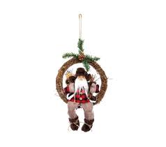 Decoration De Noel Couronne En Bois Avec Pere Noel Assis Decoration De Noel But