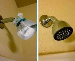 Showerhead Cleaner 1 3 Cup Baking Soda 1 Cup White Vinegar 1 Ziploc Bag Or Shower Cap 1 Hair Tie Or Ru Shower Head Cleaner Shower Heads Clean Shower Head