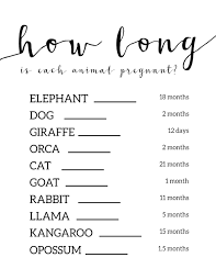 I have gathered the questions and answers from various places on the internet. Free Baby Shower Games Printable Animal Pregnancies Paper Trail Design