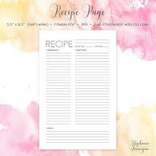 Half Letter Size Recipe Page Recipe Page 5 5 X Etsy Printable Recipe Cards Recipe Cards Recipe Cards Template