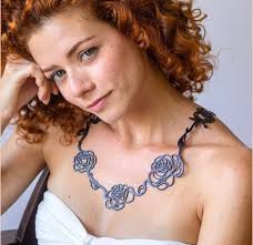 Rubber Necklace Recycled Jewellery Contemporary Jewelry Gift for Her Xmas  Gift Roses Necklace Lightweight Flower Unique