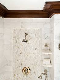 Modern farmhouse or cottage bathroom tile. The Mosaic Insert At Shower Fittings Marble Bathroom Designs Master Bath Shower Tile Master Bath Shower