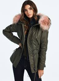 Mini Hudson Army Pink Womens Parka Luxury Outerwear Drawstring Parka