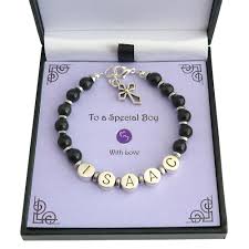 A crucifix or cross is a first communion gift that he can wear everyday for years to come. Personalised Bracelet In Gift Box For A Boy For First Communion Jewels 4 Girls