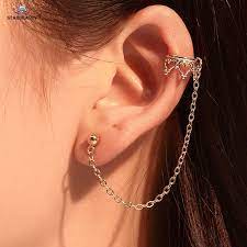 Starbeauty 1pc Royal Crown Chain Stud Earrings Pircing Helix Piercing Oreja Fake Earing Cuff Tassel Earrings Women Ear Jewelry Body Jewelry Aliexpress