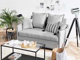 Divani letto da due posti, con materasso singolo (100x190 cm, h 14), in vendita on line; Divano Letto 2 Posti In Tessuto Grigio Chiaro Hovin Beliani Ch