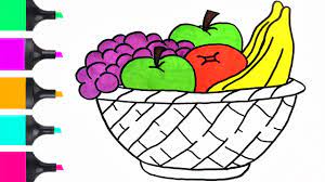 Add a little shading to the inside of the bowl to enhance the depth and space around the fruit. How To Draw Fruit Basket Coloring Easy Coloring For Art Tutorials For Kids Youtube