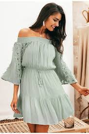 Elegant Off Shoulder Flare Sleeve Embroidery Dress Off Shoulder Casual Dress Dresses Fit And Flare Dress