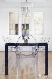 Modern White Dining Room With Violet Dining Table Ghost Chairs Dining Elegant Dining Room Modern Dining Room