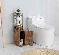 Small Narrow Bathroom Storage Cabinet w/Toilet Paper Roll Holder, Slim  Toilet Paper Storage for Bathroom, Brown