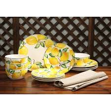 Mainstays Fruit Collection Lemon 12 Piece Ceramic Dinnerware Set Walmart Exclusive Walmart Com Lemon Kitchen Decor Lemon Decor Ceramic Dinnerware Set