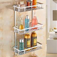Sunmics No Drilling Bathroom Shelves Aluminum 3 Tier Shower Shelf Caddy Adhesive Storage Basket For Sha Shower Shelves Glass Bathroom Shelves Bathroom Shelves