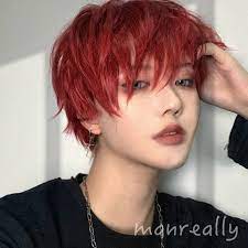 Ailiade Peluca De 12 Para Hombre Y Mujer Cabellera Sintetica Con Flequillo Color Rojo Cosplay Anime Fiesta Diaria Cabello Sintetico