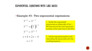 Power rule (a x) y = a (x ⋅ y) (a^x)^y = a^{(x\cdot y)} (a x) y = a (x ⋅ y) 18. Mbf3c Lesson 5 Solving Exponential Equations I Can Solve An Exponential Equation By Getting A Common Base Ppt Download