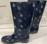 Toms Tall Blue Rubber Rain Boots Women's Size 8 Rain Drop Pattern Spring  Puddle