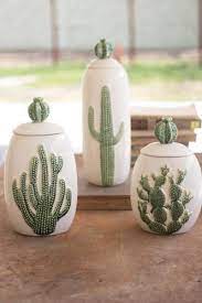 Canister 18.5cm vintage set of 3 ceramic kitchen tea/coffee/sugar canisters. Kalalou Set Of 3 Ceramic Cactus Canisters Cactus Decor Home Decor Accessories Cactus