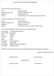 Contoh Surat Kuasa Pengambilan Bpkb Motor Buat Sendiri