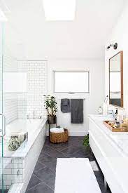 Gray bathroom subway tile ideas. Gray And White Bathroom With Classic Subway Tile Bathroom Interior Bathroom Inspiration Beautiful Bathrooms