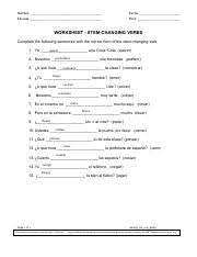 aaliyah thompson stem changing verb worksheet pdf nombre fecha escuela hora worksheet stem changing verbs complete the following course hero