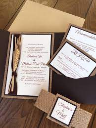 Gorgeous Handcrafted And Unique Wheat Rustic Brown Pocket Folder Wedding Invitation Wedding Invitations Rustic Burlap Wedding Invitations Wedding Invitations