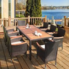 9pcs Patio Rattan Dining Set 8 Chairs Cushioned Acacia Table Top Walmart Com In 2020 Patio Dining Set Outdoor Dining Set Perfect Patio