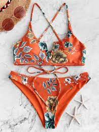Zaful Floral Leaf V Swimsuit For Small Chest Boho Swim Suits Swimwear