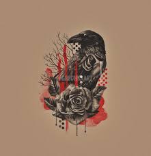 Trash Polka Crow Raven Skull And Rose Tattoo Idea You Can Follow The Link And Get Custom Tattoo Design By Me Trash Polka Ghost Tattoo Trash Polka Tattoo