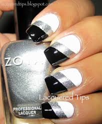 Black And White Nail Art Lacquered Tips Black And White Challenge Day 7 White And Silver Nails Black And White Nail Art Silver Nails