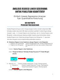 Regresi berganda analisis data mengenai pengaruh variabel return on equity (roe), earning pershare (eps), price earning ratio (per) dan debt to total asset (dta) mempunyai pengaruh yang signifikan terhadap return saham pada perusahaan jasa transportasi yang terdaftar di bursa efek jakarta (bej) tahun 2003 sampai 2005. Analisis Regresi Linier Sederhana Untuk