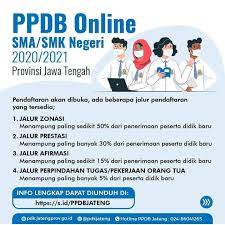 Saat ini, ppdb jateng jenjang sma/smk sedang dalam tahap pengajuan akun yang dibuka hingga sabtu, 19 juni 2021 pukul 23.59 wib. Jalur Ppdb Sma Negeri Di Jawa Tengah Tahun Pelajaran 2020 2021 Official Website Sma Negeri 1 Klego