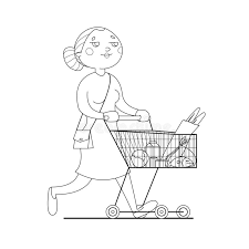 Each food highlighted has a corresponding video, flash card, coloring page, information page, and copywork page. Young Woman Carries A Cart With Groceries Mom Walks Around The Store Buys Groceries Food Contour Vector Image For Coloring Stock Illustration Illustration Of Fish Person 173874956