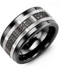Men S Black Diamond Set High Tech Black Ceramic Wedding Ring With 10kt White Black Gold Inlay 11 Black Gold Jewelry Diamond Wedding Bands Black Gold Diamond