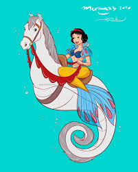 Snow White As A Mermaid Feat The Prince S Horse As A Seahorse Drawing By Apicollodraws Instagram Mermaid Disney Disney Fan Art Animated Disney Characters
