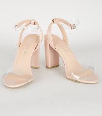 Pale Pink Patent Clear Strap Block Heels New Look