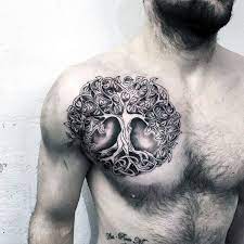 Guys Circular Tree Of Life Upper Chest Tattoos Tree Tattoo Men Celtic Tree Tattoos Tree Tattoo Chest