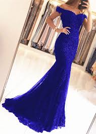 Elegant Pearl Beaded Lace Mermaid Evening Dresses Off The Shoulder Prom Gowns Vestidos De Noche Azules Vestidos De Gala Azul Vestidos De Fiesta Noche
