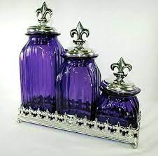Set Of 3 Purple Glass Canisters With