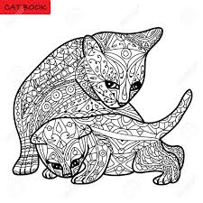 Kat Moeder En Haar Kitten Kleurboek Voor Volwassenen Zentangle Kat Boek Met De Hand Getekende Geisoleerde Illustratie Royalty Vrije Cliparts Vectoren En Stock Illustratie Image 53161480