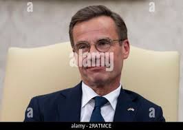 The Prime Minister of the Kingdom of Sweden, Ulf Kristersson, gives a press  conference after meeting with the President of the Government, at the  Moncloa Palace,