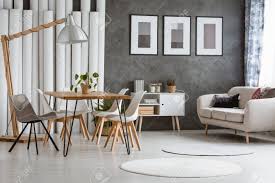 ( round table & 6 side chair),created for macy's. White Round Carpets In Bright Living Room With Cupboard Between Beige Couch And Dining Table With Chairs Stock Photo Picture And Royalty Free Image Image 93191314