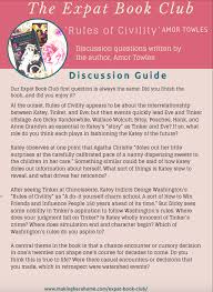 A Book Club Discussion Guide For Rules Of Civility By Amor Towles Discussion Guide Book Club Book Club Books