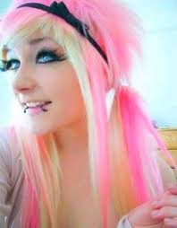 Bright red hair with black coon stripes is a great hair extension you can clip on to make a scene hair expression. Love The Hair And Snake Bites Scene Hair Colors Hair Styles Pink Hair