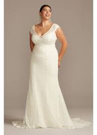 Hand Beaded Cap Sleeve Plus Size Wedding Dress David S Bridal Plus Wedding Dresses Davids Bridal Wedding Dresses Wedding Dress Cap Sleeves
