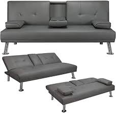 Best features of convertible sofa bed futon sofa bed has a nice and simple design completely scaled for small areas. Amazon Com Yaheetech Futon Sofa Bed Faux Leather Futon Couch Sleeper Sofa Convertible Sofa Couch Bed With Cup Holders And Armrest Gray Furniture Decor