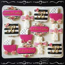 Black And White Baby Shower Cookies Pink Gold And Black White Stripe Kate Spade Baptism Cookies Brooklyn Pink Baby Shower Cake Baby Shower Cookies Baby Cookies