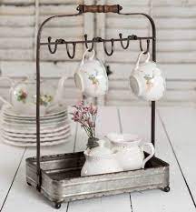 Tabletop Mug Rack With Tray Shabby Chic Kitchen Vintage Inspired Kitchen Tray Decor