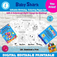 *for best results, we recommend printing with adobe acrobat reader. Editable Baby Shark Birthday Party Coloring Pages Baby Shark Activity Mugandmousedesigns